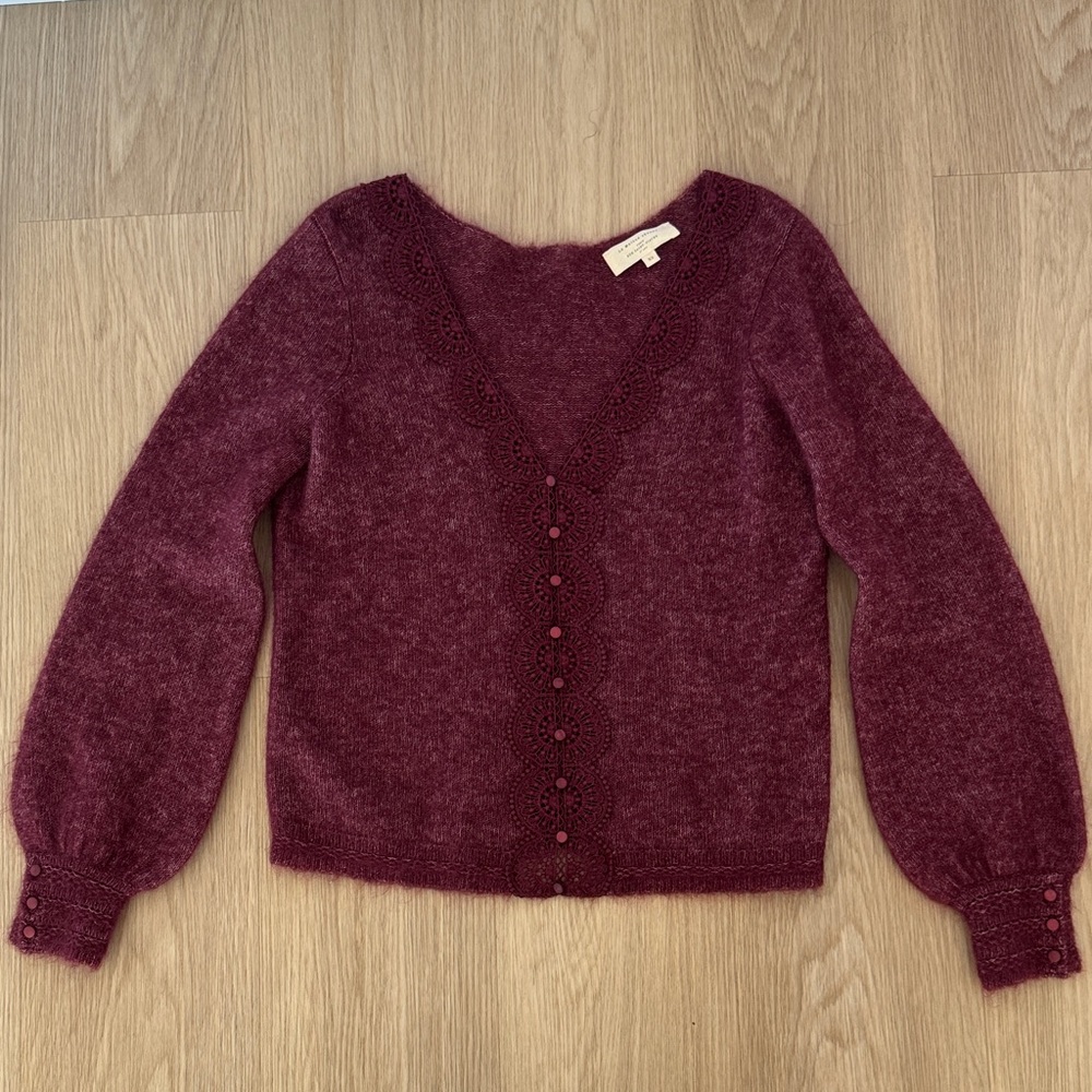 Sézane XS Henria cardigan women sweater Burgundy